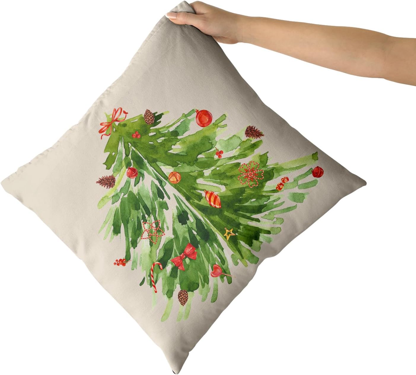 Kawani Juego de 2 fundas de almohada cuadradas decorativas con diseño de árbol de Navidad en acuarela de 20 x 20 pulgadas, fundas de almohada