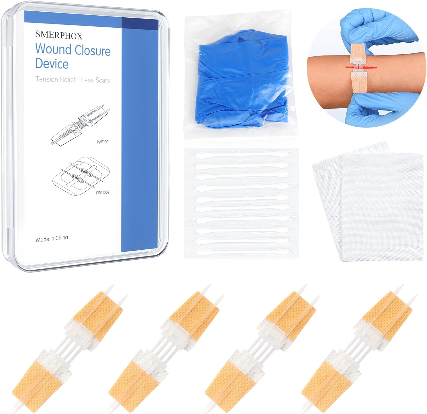 Tira de cierre de heridas, kit de primeros auxilios estéril, sin sutura con cremallera y puntada, dispositivo adhesivo de emergencia para heridas