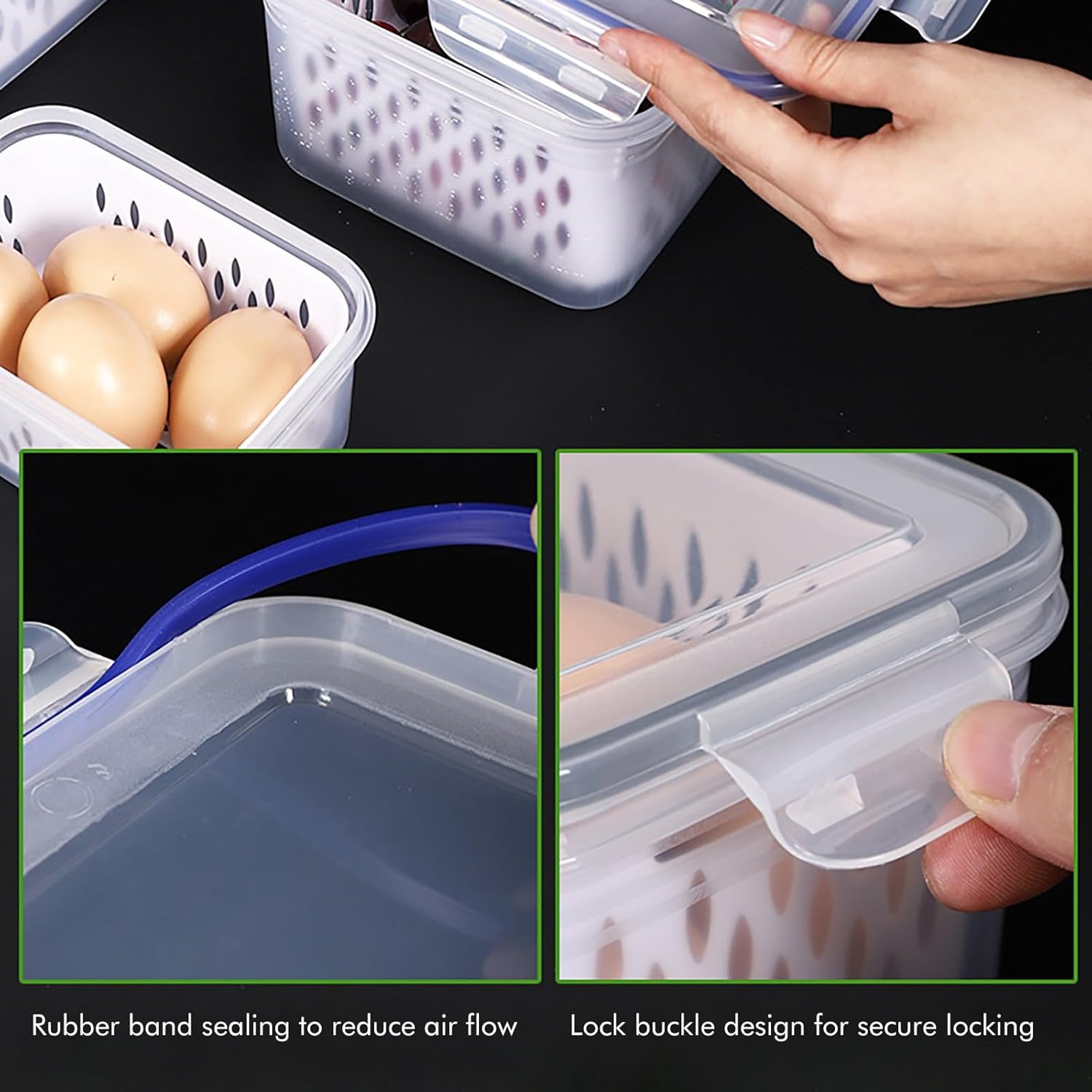 Contenedores de almacenamiento de frutas para refrigerador con tapas y asas, paquete de 3 recipientes herméticos sin BPA a prueba de fugas,