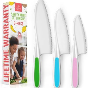 Zulay Juego de cuchillos infantiles de 3 piezas para cocinar y hornear reales, cuchillos para niños pequeños para cortar frutas, verduras y Zulay Juego de cuchillos infantiles de 3 piezas para cocinar y hornear reales, cuchillos para niños pequeños para cortar frutas, verduras y