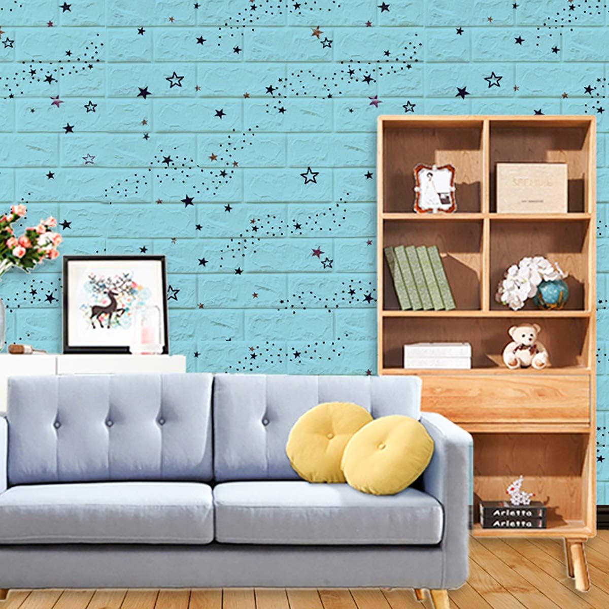 Paquete de 2 paneles de pared autoadhesivos de espuma de ladrillo 3D de 27.6 x 30 pulgadas, papel tapiz adhesivo de pared para el hogar, dormitorio,