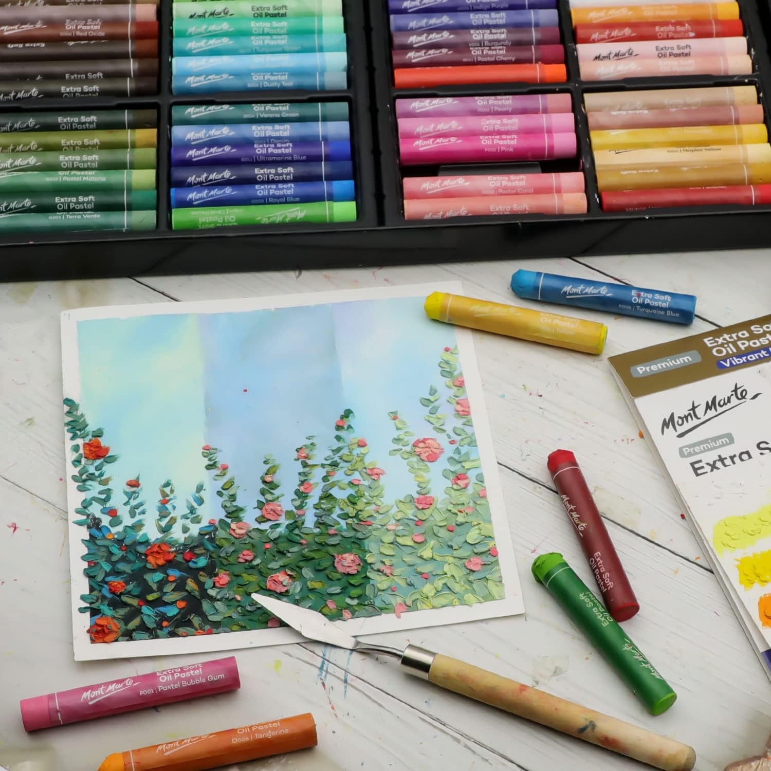 MONT MARTE Pasteles al óleo extrasuaves, colores brillantes surtidos, vibrantes y mantecosos, versátiles para mezclar, capas y sombreado, ideales