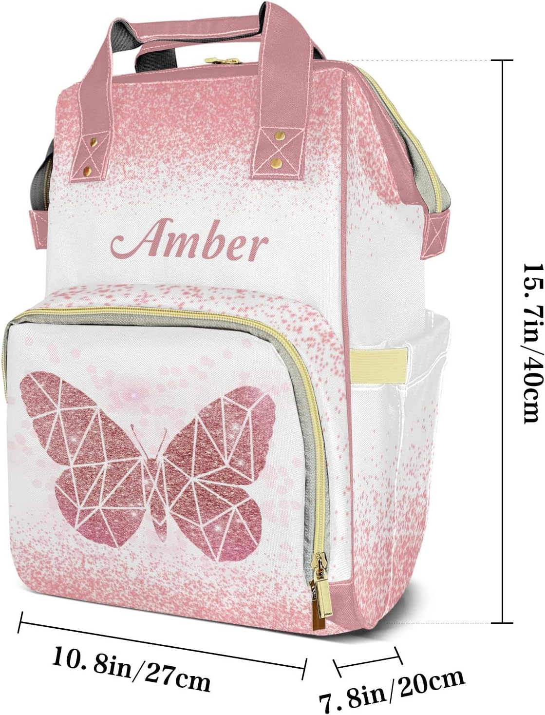 Bolsas de pañales con estampado rosa y blanco para mamá y niña, Personalizado 4
