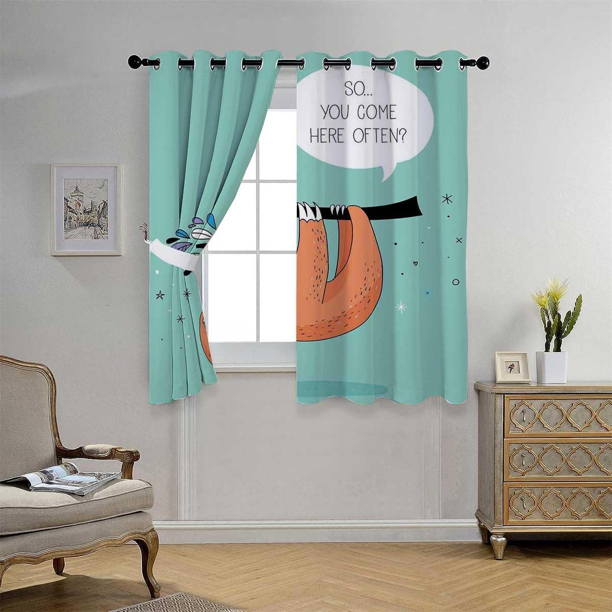YANFENQI Curtains with Grommets Animal Grommet Short Closet Door Alternatives Cortinas para Ventanas De Cuarto 63Inch Width by 80Inch Length,2 Panels