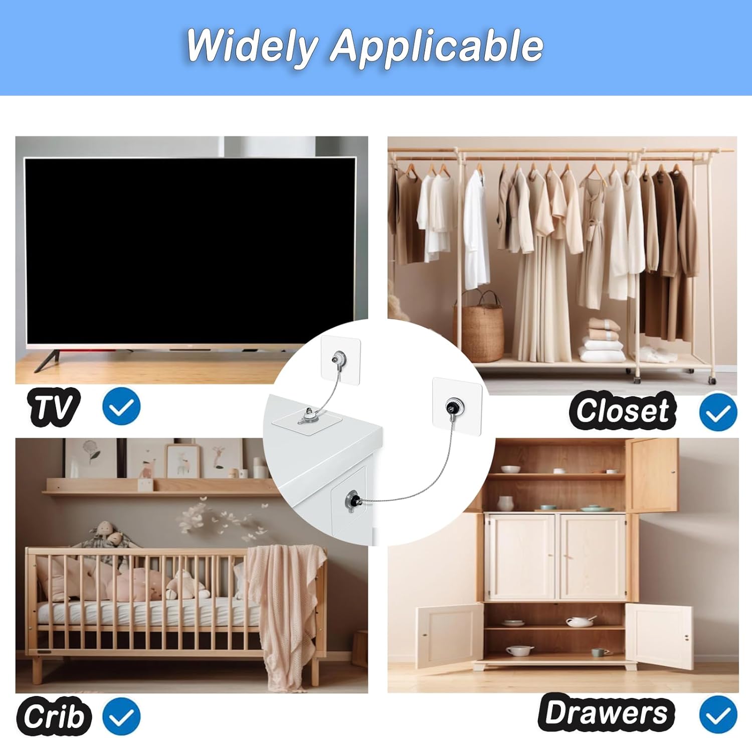 Anclajes para muebles a prueba de bebés (16 piezas) correas de seguridad adhesivas para TV, correas de pared para muebles mejoradas sin taladro,