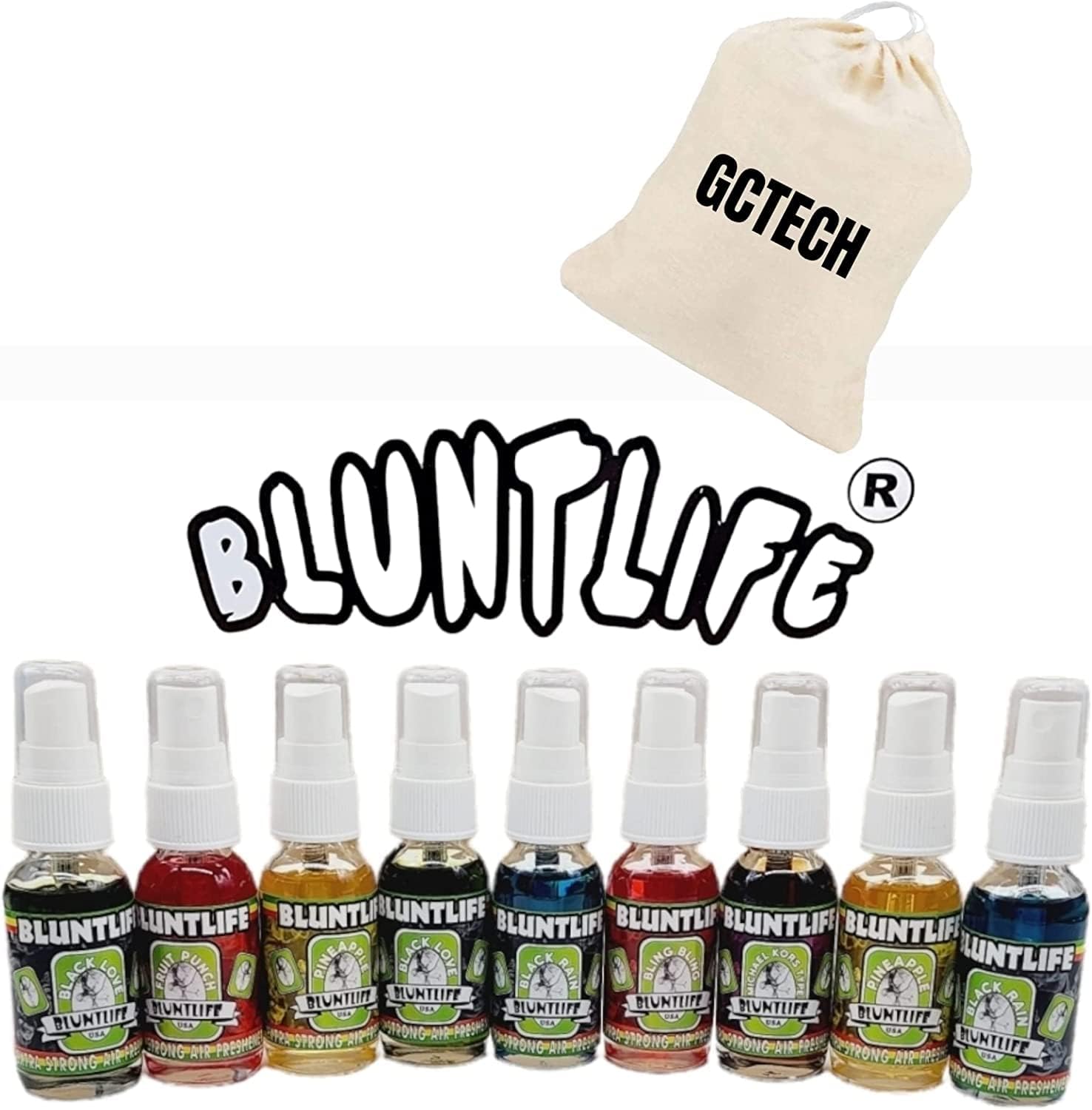 Bluntlife – Ambientador 100% concentrado para cochehogar en aerosol, paquete de 2 (2 aromas surtidos) con bolsa GCTECH