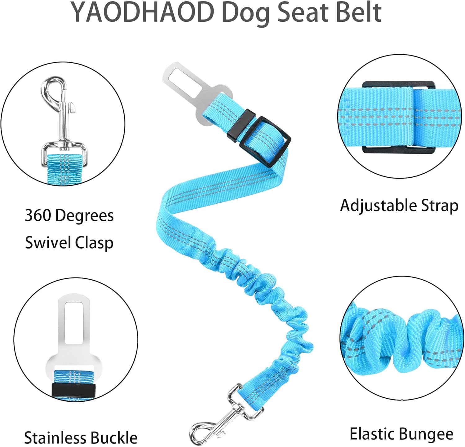 YAODHAOD Cinturón de seguridad para perro para automóvil con amortiguador elástico, arnés ajustable para mascotas, cinturones de seguridad de nailon