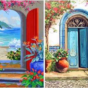 LSIUHWUWI Kits de arte de diamantes para adultos, paquete de 2 unidades, 5D para puerta roja y puerta azul, kit de arte de diamantes para LSIUHWUWI Kits de arte de diamantes para adultos, paquete de 2 unidades, 5D para puerta roja y puerta azul, kit de arte de diamantes para