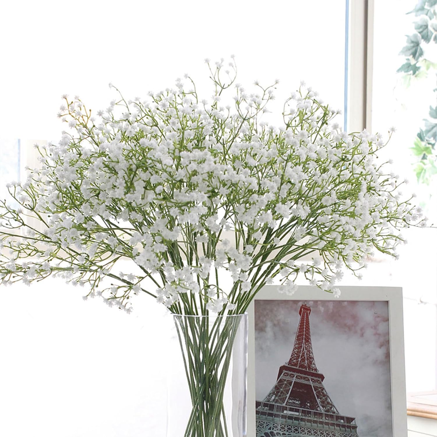 24 flores artificiales de aliento de bebé, flores de tacto real, ramo de flores falsas para bodas y decoración del hogar (blanco)