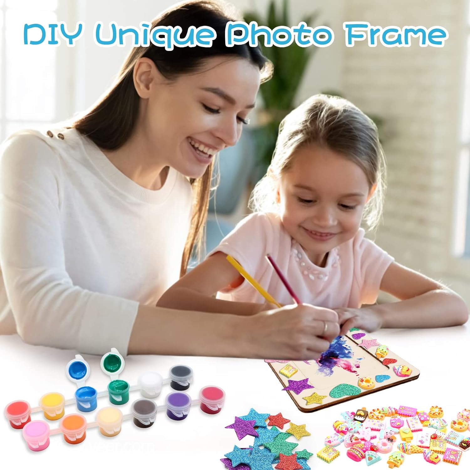 ZYNERY – Paquete de 12 marcos de fotos, kit de manualidades de 7.5 x 5.5 pulgadas, marcos de fotos de madera sin terminar con juego de herramientas