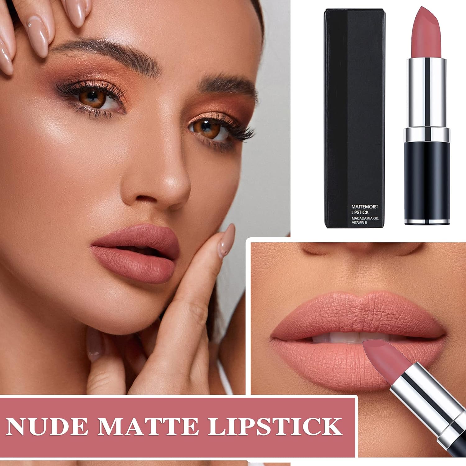 Lápiz labial mate nude sedoso y suave, brillo de labios nude, brillo de labios nude, lápiz labial mate, regalos de maquillaje de labios para