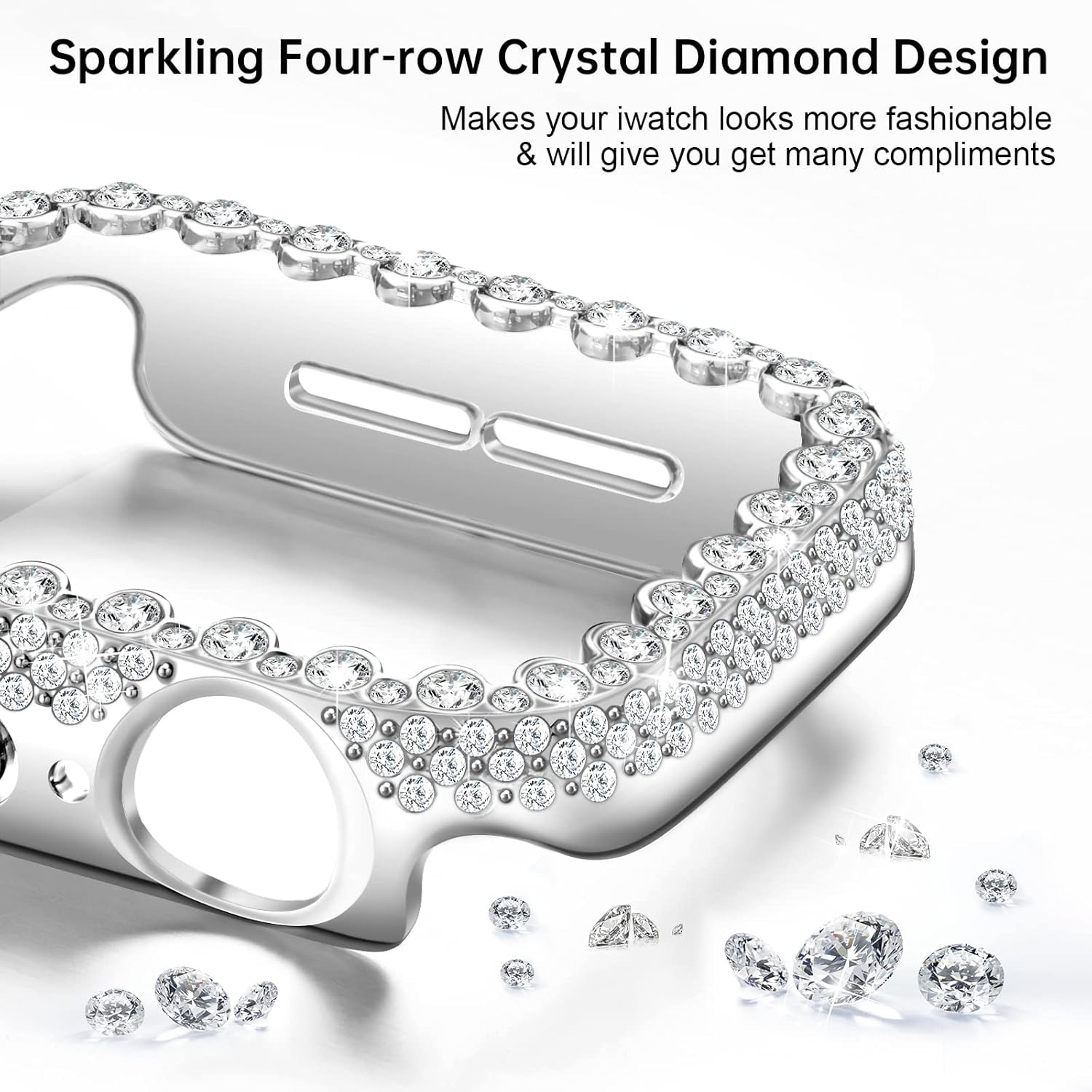 Bling Funda protectora compatible con Apple Watch Series 9, 8, 7, 1.614 in, cubierta protectora de diamante para mujer, protector de marco duro de