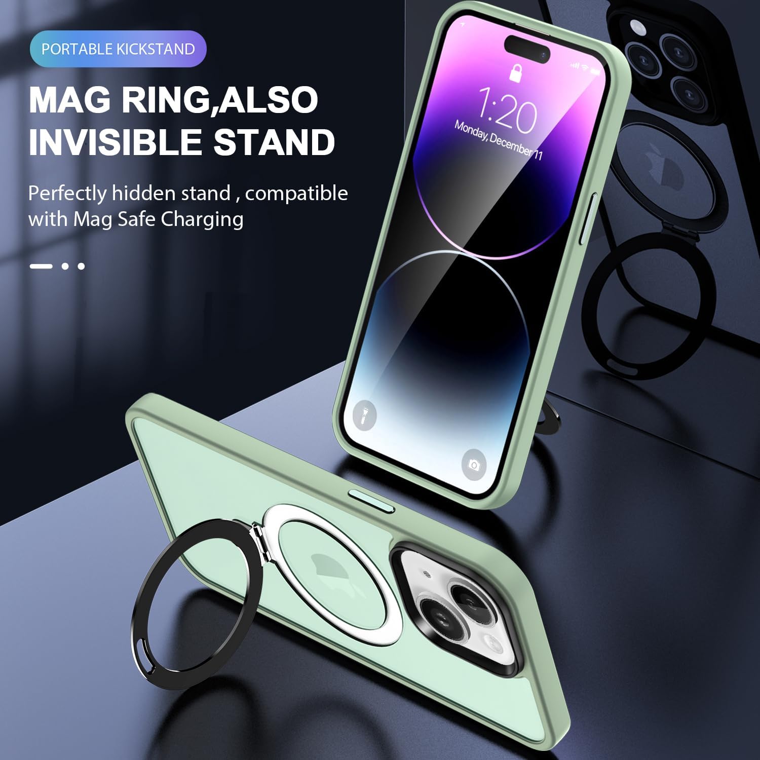 Anillo magnético diseñado para iPhone 15 Plus 2023, compatible con MagSafe con soporte y soporte de anillo, funda de grado militar a prueba de