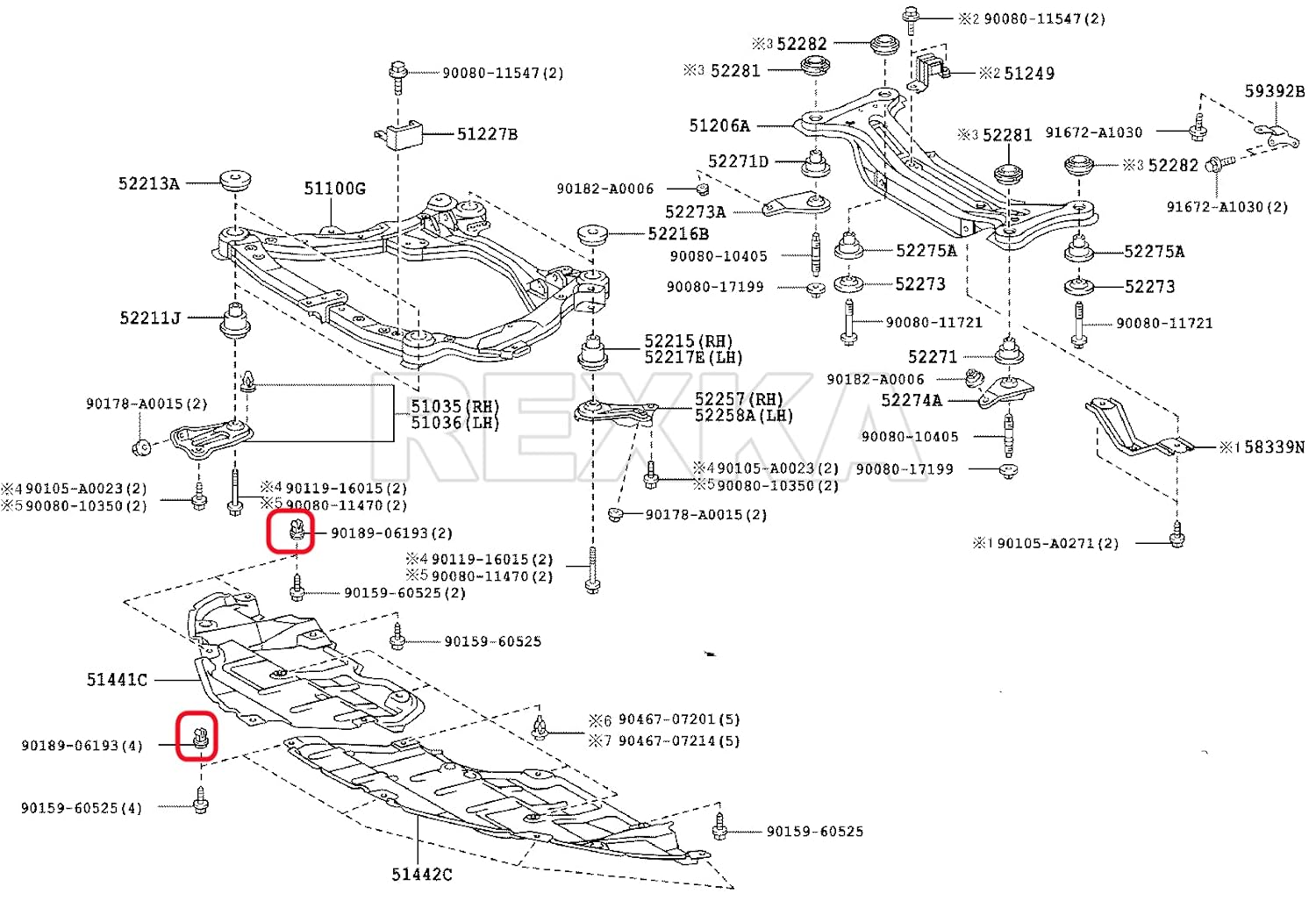 Rexka 40 unids Soporte de parachoques delantero Splash Shield debajo de la cubierta Nylon Tuerca Ojal M5.5 Tornillo 90189-06193 para Toyota Lexus