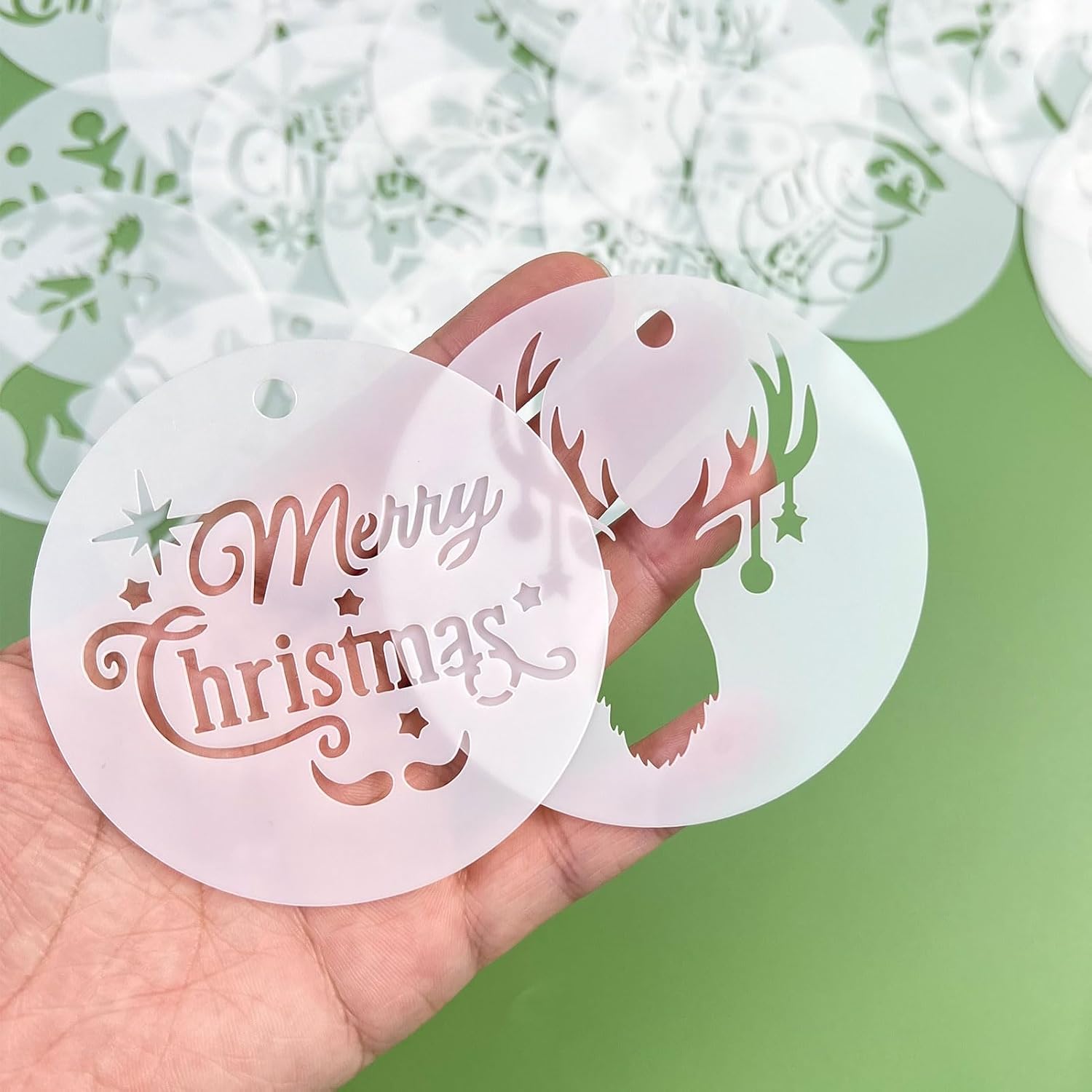 36 plantillas pequeñas redondas de Navidad para rebanadas de madera, plantillas de Navidad de invierno de 3 x 3 pulgadas, incluyendo Papá Noel,