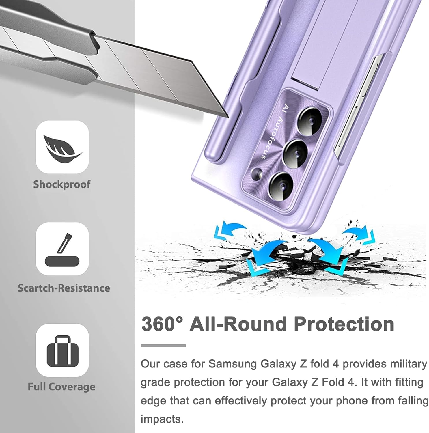 Miimall Funda compatible con Samsung Galaxy Z Fold 4 con S Pen, protector de pantalla frontal integrado + soporte + soporte para bolígrafo, funda de