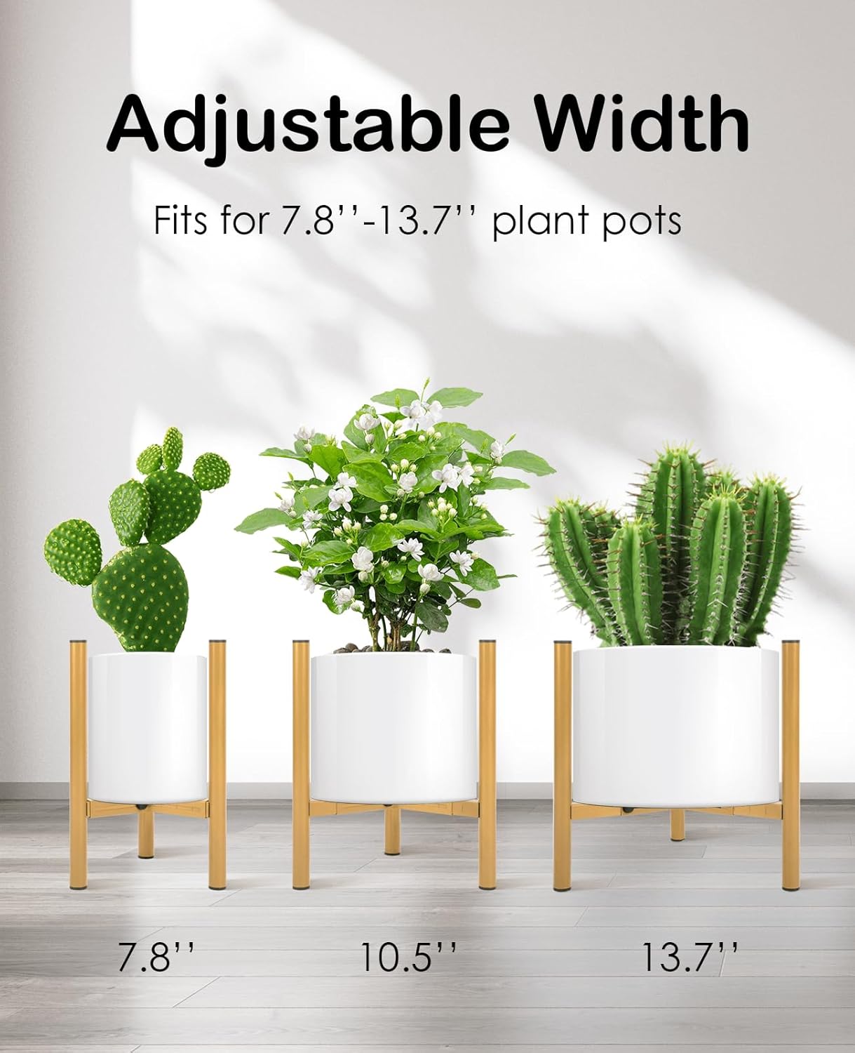 Soporte dorado para plantas para interiores, soporte ajustable de metal para plantas (8 a 13.5 pulgadas), diseño de mediados de siglo, soporte alto