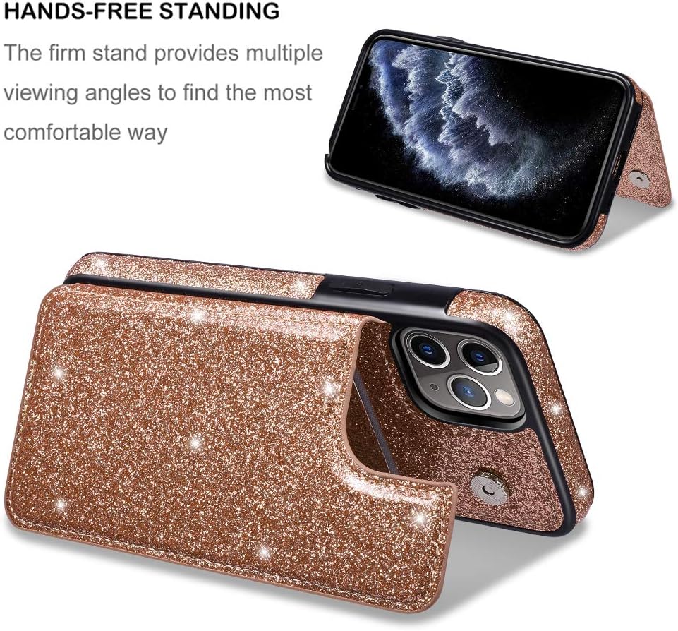 UEEBAI Funda para iPhone 11, funda de piel sintética con purpurina de alta calidad dos cierres magnéticos ranuras para tarjetas Función de soporte,