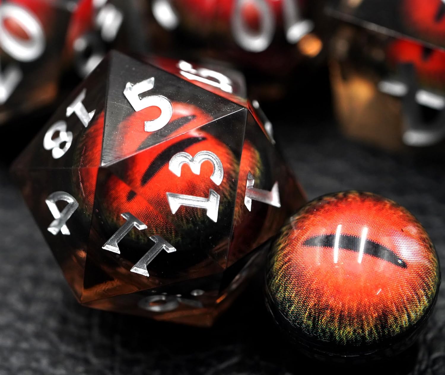 Juego de dados de ojo de dragón, dados DND de resina con caja, juego de dados poliédricos de borde afilado para juegos de rol de Calabozos y Dragones