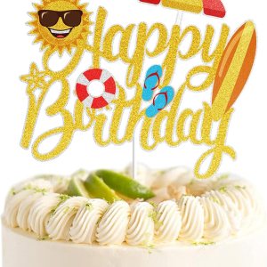 Decoración para tarta de cumpleaños con purpurina dorada para verano, playa, piscina, surf, fiesta, decoración de verano, vacaciones, cumpleaños, Decoración para tarta de cumpleaños con purpurina dorada para verano, playa, piscina, surf, fiesta, decoración de verano, vacaciones, cumpleaños,