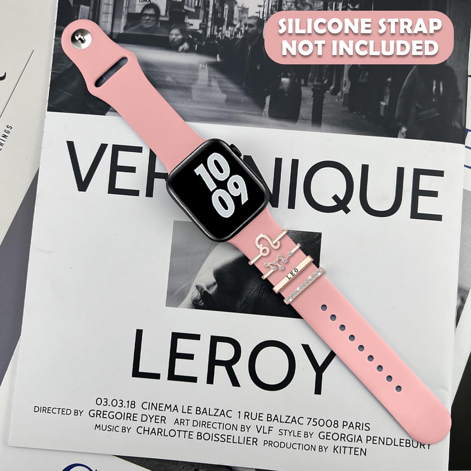 Anillos decorativos de 12 constelaciones compatibles con correas de silicona de Apple Watch de 1.929 in, 1.772 in, 1.732 in, 1.654 in, 1.614 in,