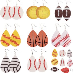 SUNNYCLUE DIY Make 8 pares de dijes deportivos de piel sintética para hacer aretes, kit de iniciación de fútbol americano, dijes de lágrima de SUNNYCLUE DIY Make 8 pares de dijes deportivos de piel sintética para hacer aretes, kit de iniciación de fútbol americano, dijes de lágrima de