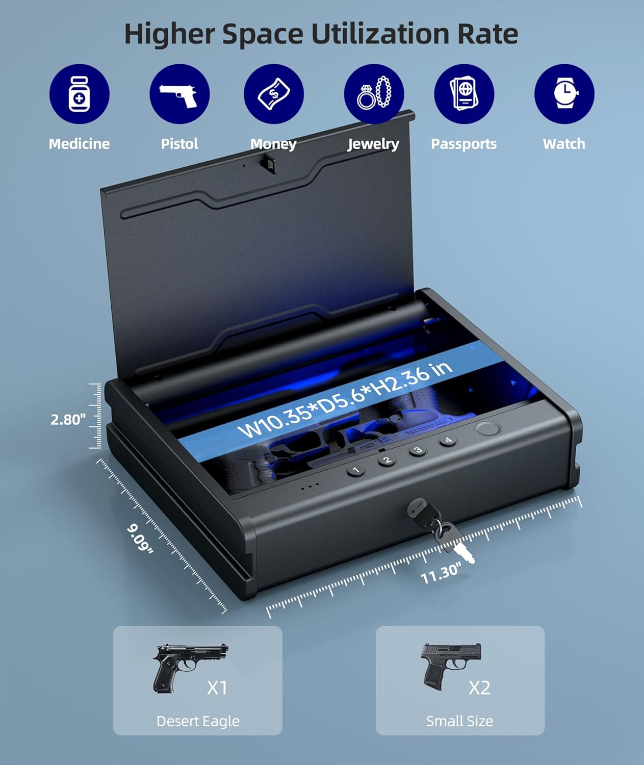 Caja fuerte biométrica para armas de fuego, caja fuerte biométrica para pistola, caja fuerte para pistolas con huella digital, 3 cajas de bloqueo de