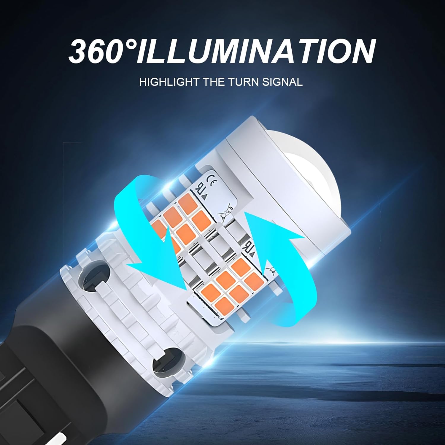 dawfall Pack-2 Car 7440 LED Bulb, 3020-26SMD 360 Degree Uniformly Emitting High-brightness Turn Signal Driving Light, with Condenser Lens Alloy
