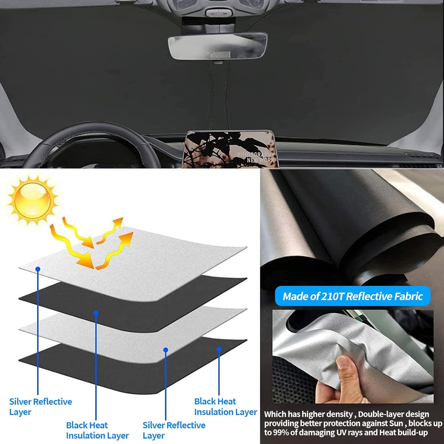 Moricere Parasol mejorado para parabrisas con bandera de Estados Unidos para Jeep Wrangler TJ JK JKU 1997-2018, visera plegable para parabrisas que