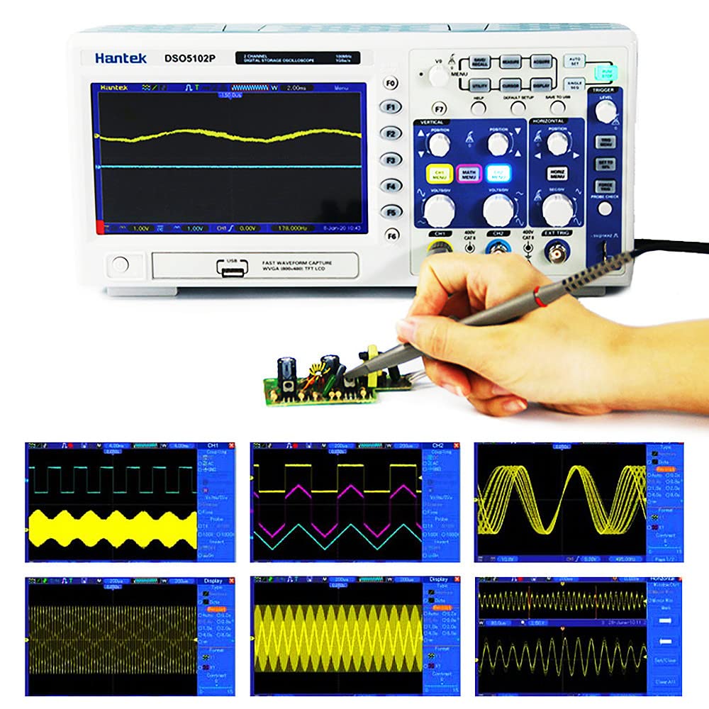 Hantek DSO5072P DSO5102P DSO5202P Osciloscopio de almacenamiento digital portátil USB PC Osciloscopio 2 canales 70MHz 100MHz 200MHz 1GSas 40K