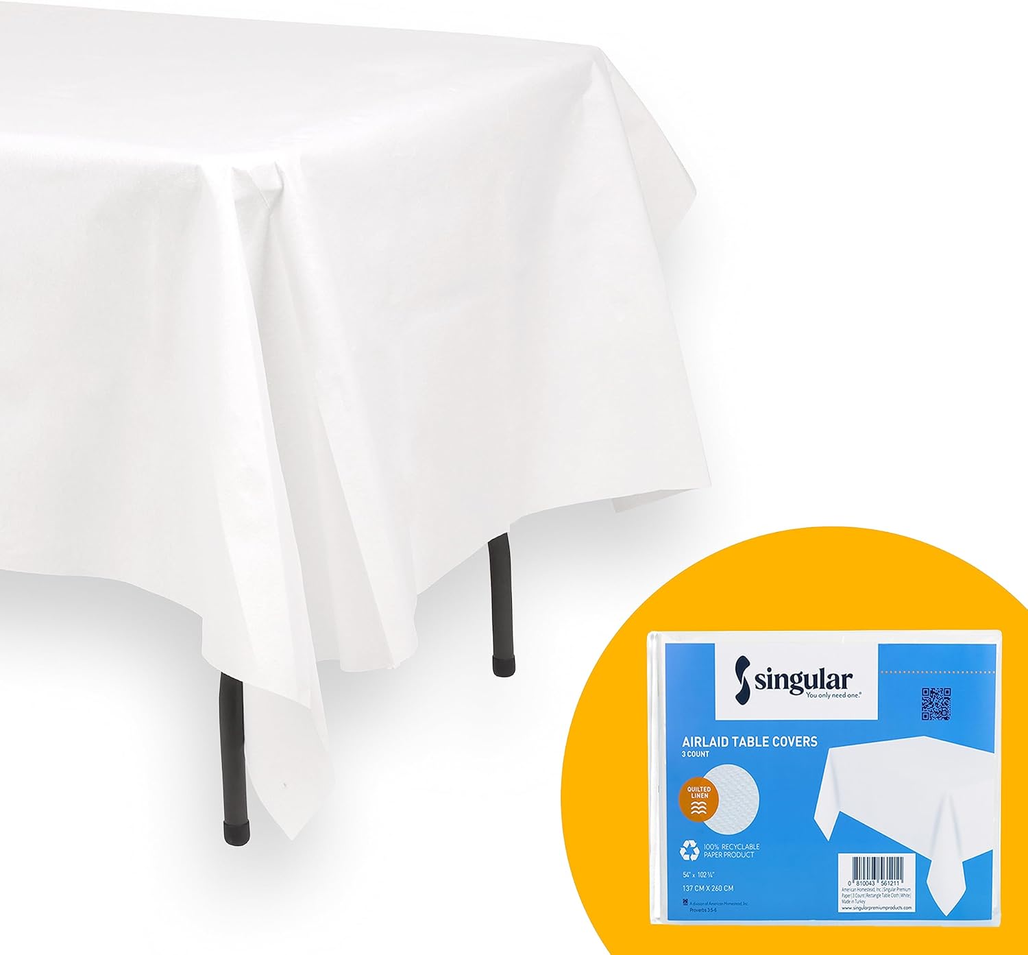 AH AMERICAN HOMESTEAD Manteles de papel desechables para mesas rectangulares, paquete de 3, elegantes manteles blancos con tacto de lino Airlaid