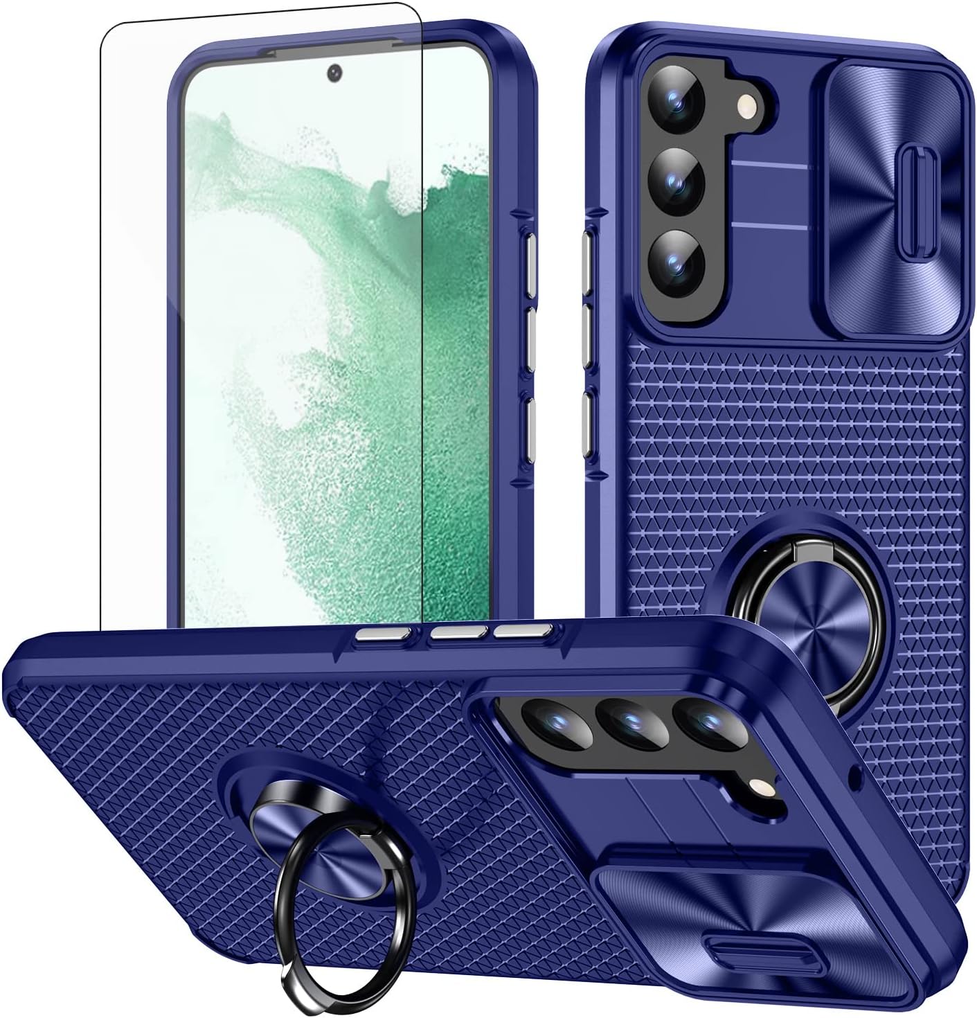 Asuwish Funda de teléfono para Samsung Galaxy S22 Plus S22+ 5G con cubierta deslizante para cámara y protector de pantalla de vidrio templado,