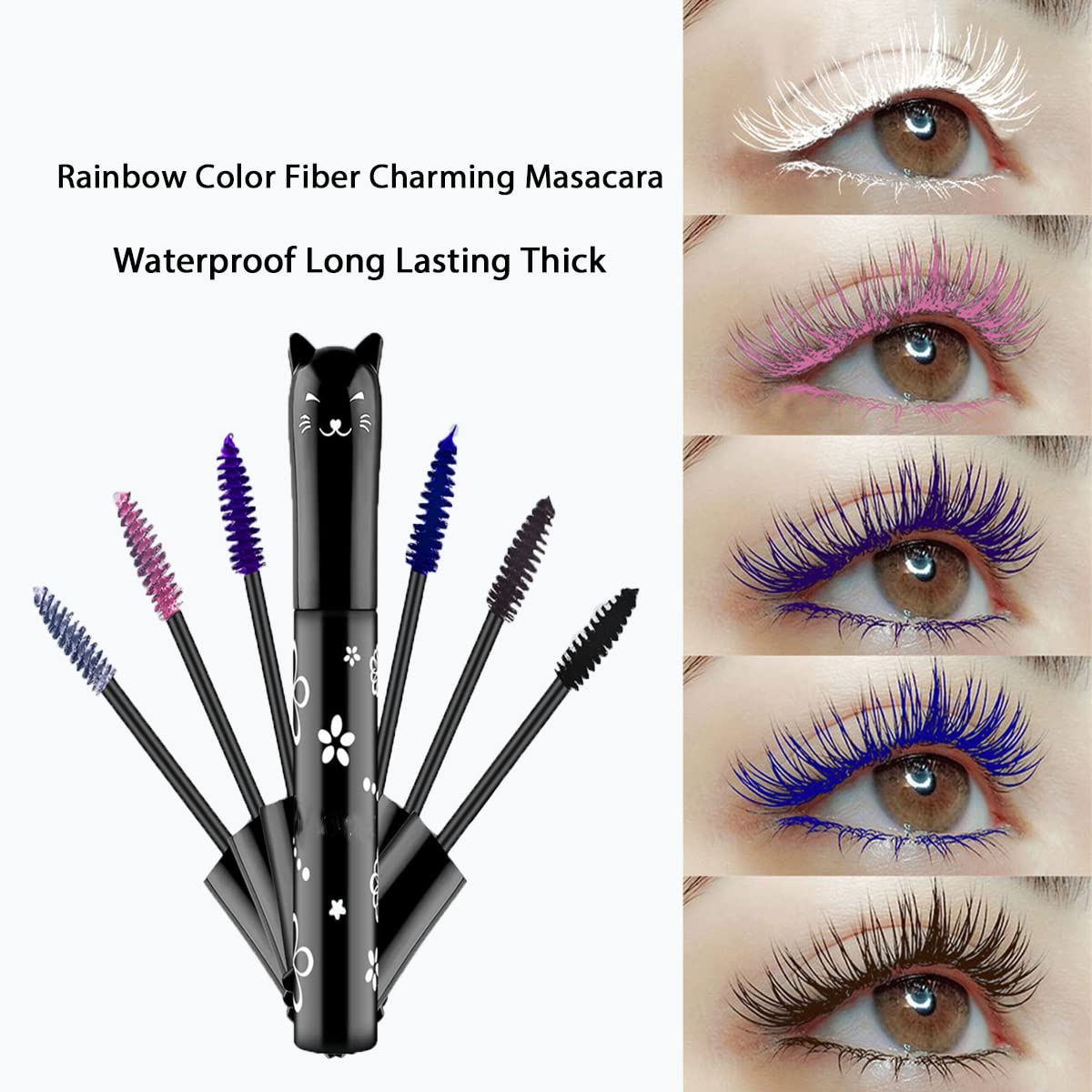 Juego de rímel de 6 colores, impermeable, natural y de larga duración, fibra de color arcoíris, encantador regalo de maquillaje para mujeres y niñas