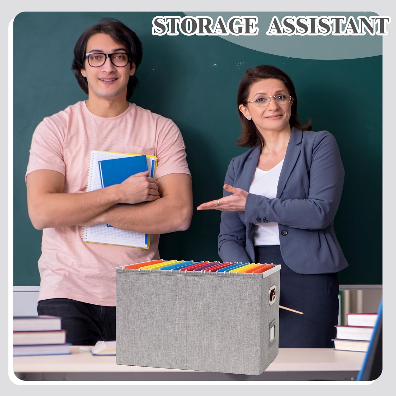 Amylove Caja organizadora de almacenamiento de archivos de 2 piezas para cartas legales plegables de lino, archivadores de archivos, almacenamiento