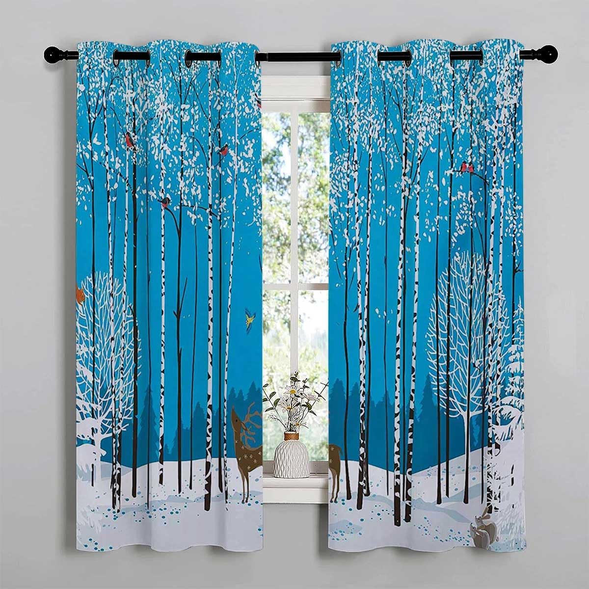 YANFENQI Cortinas para Habitacion Cortinas para Habitacion – Cortina opaca de Navidad con ojales cortos de acordeón para pared, 55 pulgadas de ancho