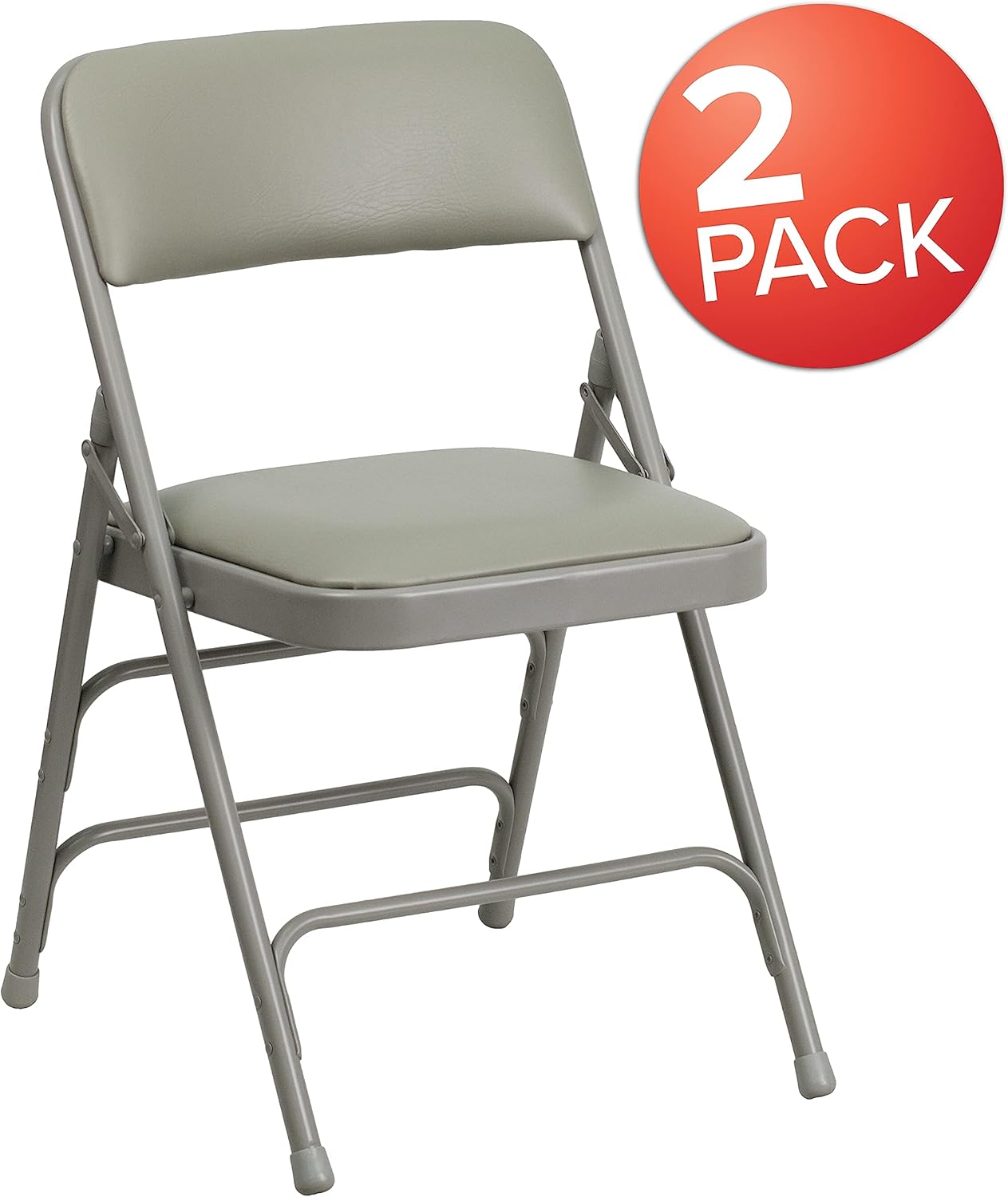 Flash Furniture HERCULES Series – Silla plegable de metal de vinilo gris curvada con triple soporte y doble bisagra, 2 unidades