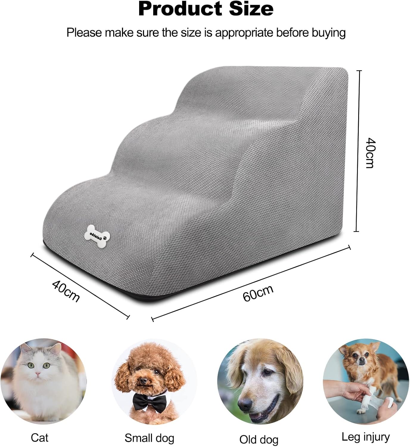 Escaleras para perros, escaleras suaves y cómodas para mascotas con funda lavable y con cremallera, escalones de rampa para perros fáciles de