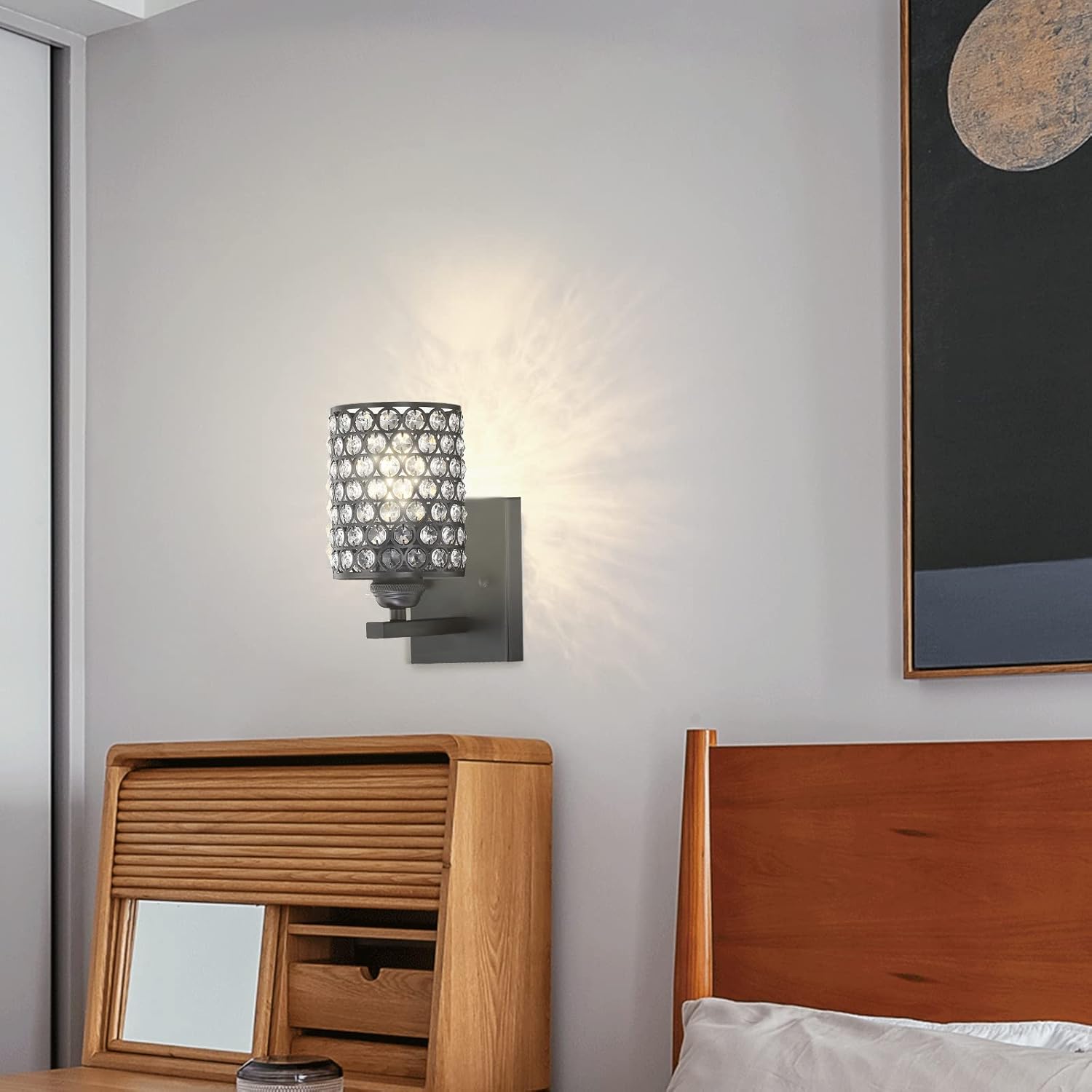 Paquete de 2 apliques de pared de cristal con acabado de bronce aceitado, lámpara de pared de estilo moderno y conciso con pantalla de cristal de
