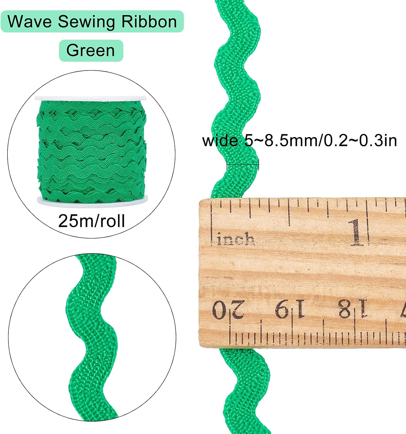 GORGECRAFT 1 rollo de cinta RIC Rac de 27 yardas82.0 ft para coser con flecos, 0.197 in0.2 pulgadas para coser flores, boda, fiesta, cinta de