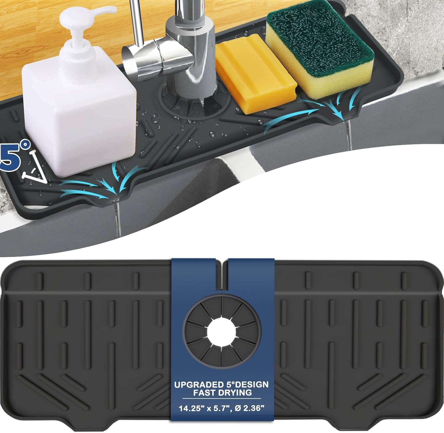Grifo de fregadero de cocina, protector contra salpicaduras, grifo de fregadero de silicona, tapete de secado para grifo, bandeja colectora de