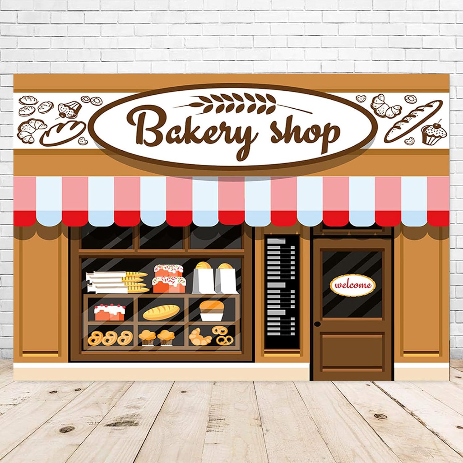 Telón de fondo de fotografía para café, panadería, decoración de fiesta de primer cumpleaños, postre dulce, lindo fondo de sala de postres, recién