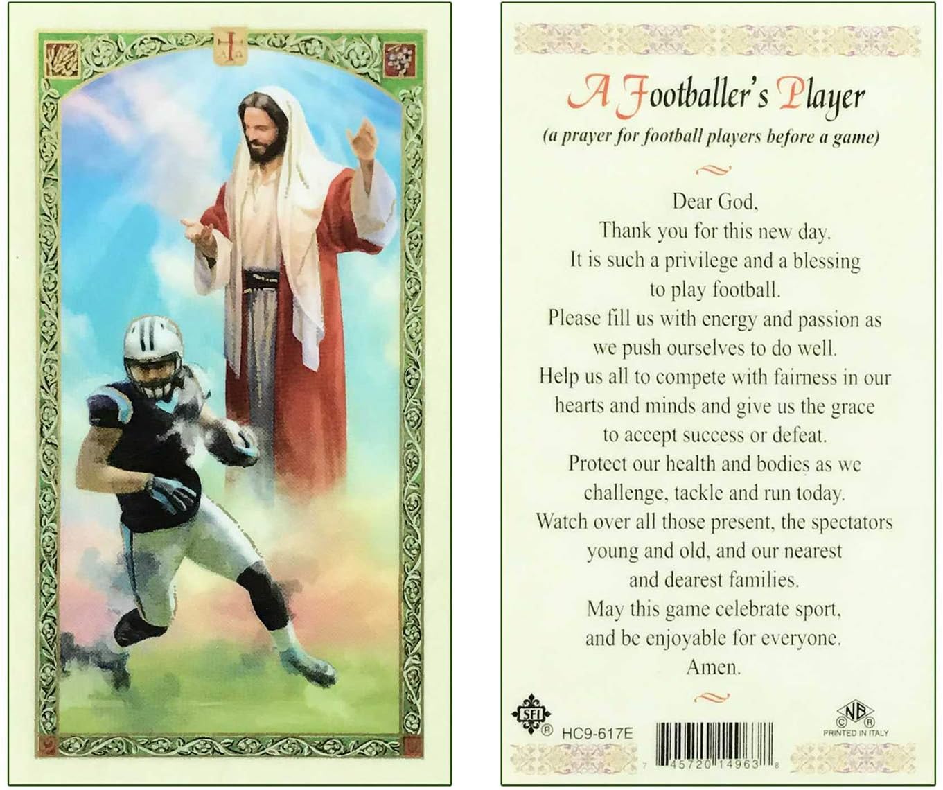Gigi’s Classy Kids Tarjetas de oración laminadas de fútbol de un futbolista – Paquete de 25 – Inglés