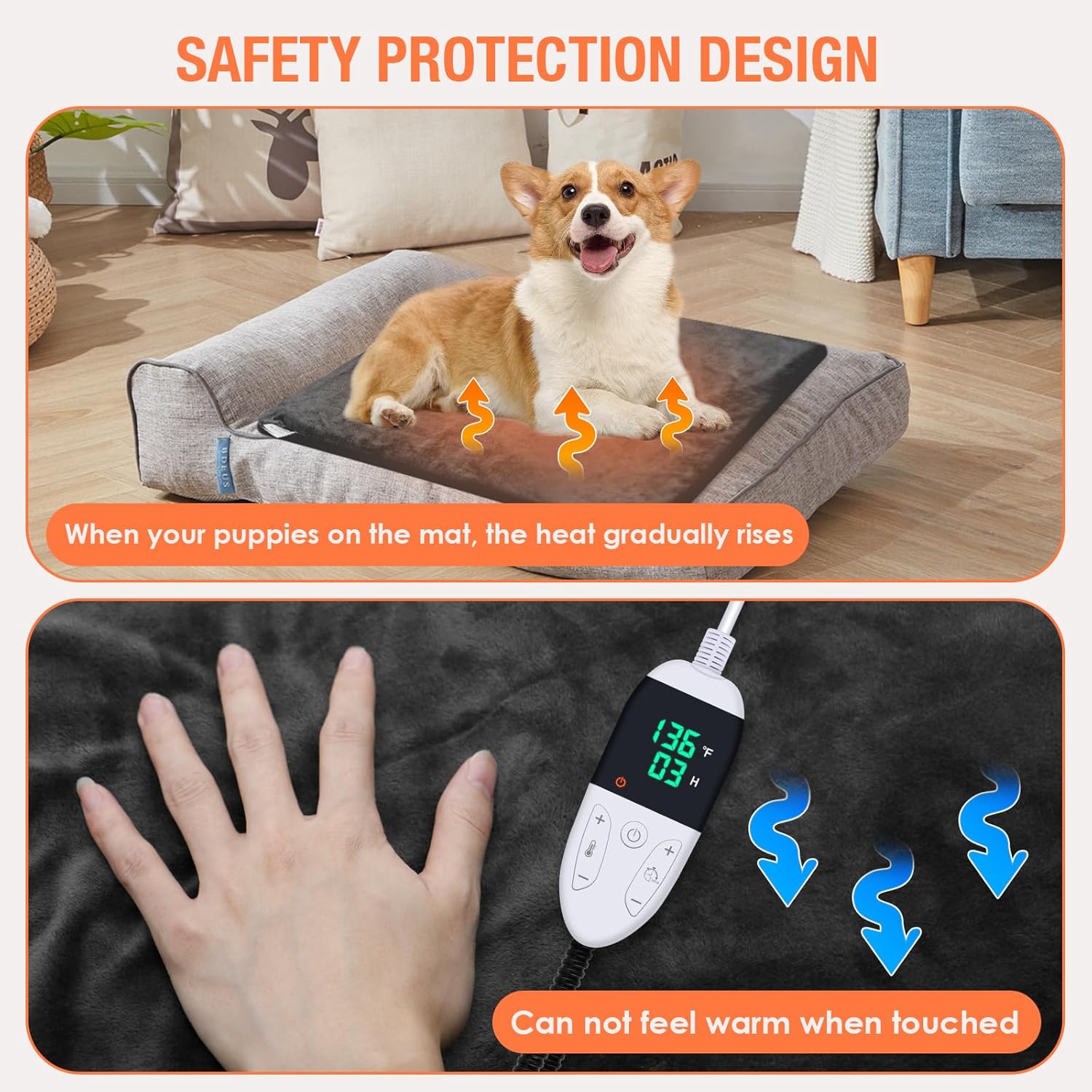 ENJOY PET Almohadilla térmica para mascotas, almohadilla térmica para perros con temporizador de 13 niveles y 9 niveles de temperatura, almohadillas