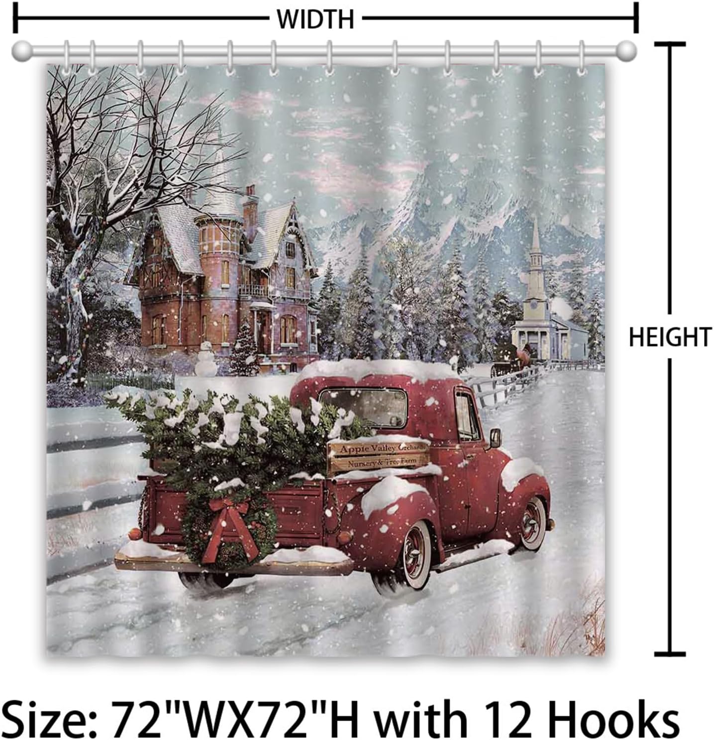 APROPHIC Cortina de ducha rústica de camión rojo para decoración de baño, diseño vintage de árbol de Navidad, copo de nieve, muñeco de nieve,