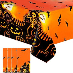 Paquete de 4 manteles de Halloween, decoraciones de Halloween, manteles desechables para decoraciones de fiesta de Halloween, 54 x 108 pulgadas, Paquete de 4 manteles de Halloween, decoraciones de Halloween, manteles desechables para decoraciones de fiesta de Halloween, 54 x 108 pulgadas,