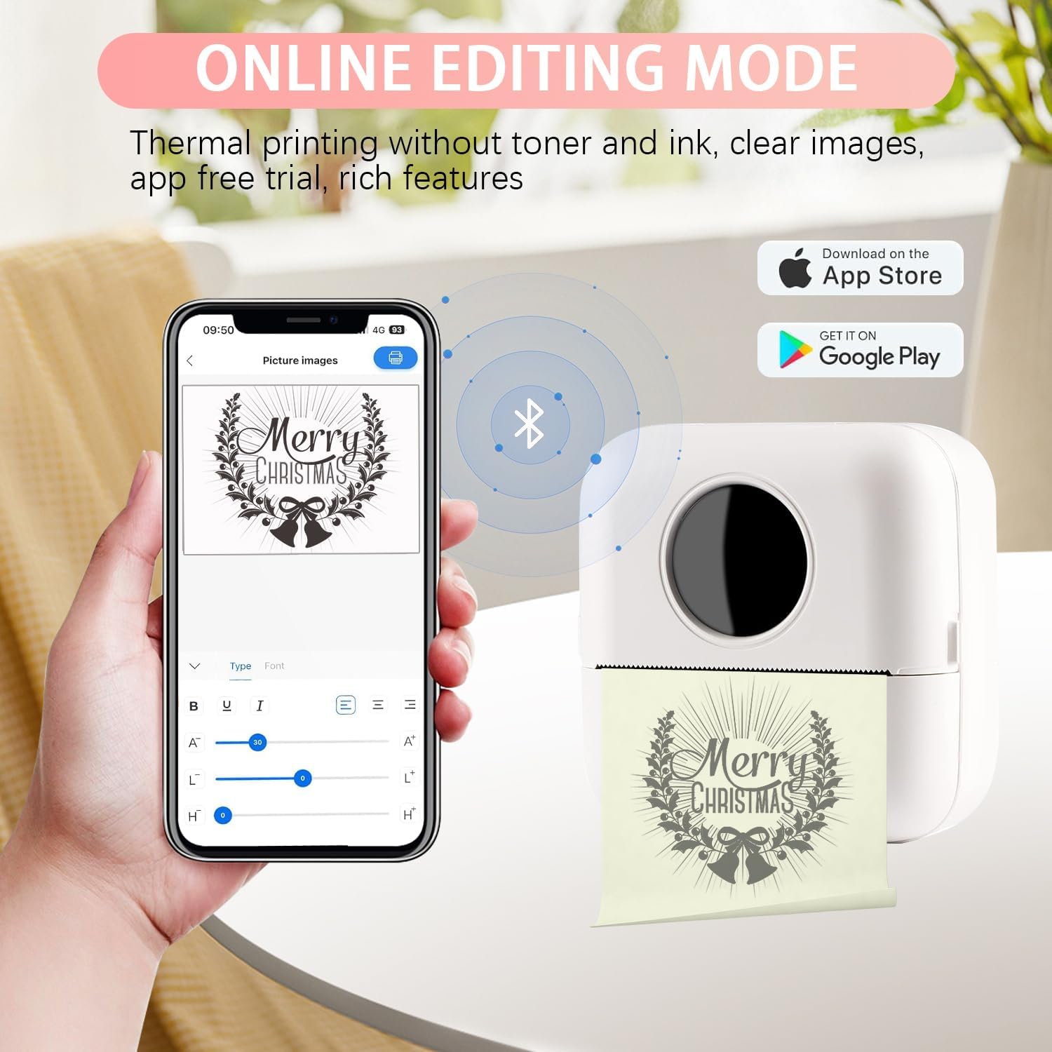 Mini impresora adhesiva  Impresora térmica Bluetooth portátil con 5 lápices de colores + 3 rollos de papel, sin aplicaciones, impresora de teléfono