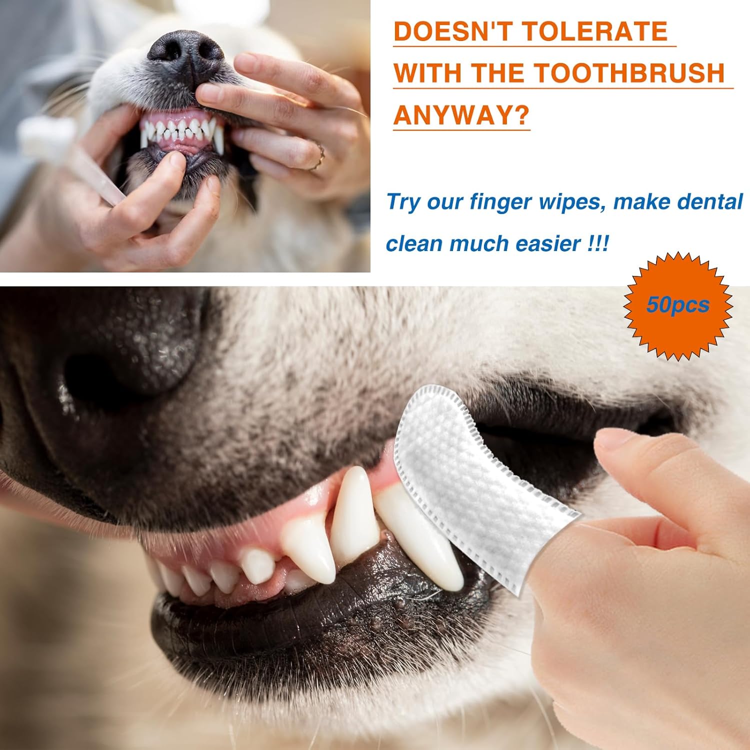 GS GLOWSEEN Toallitas limpiadoras de oídos para perros y gatos, 50 unidades, toallitas desechables para dientes de perro, kit de aseo para mascotas,