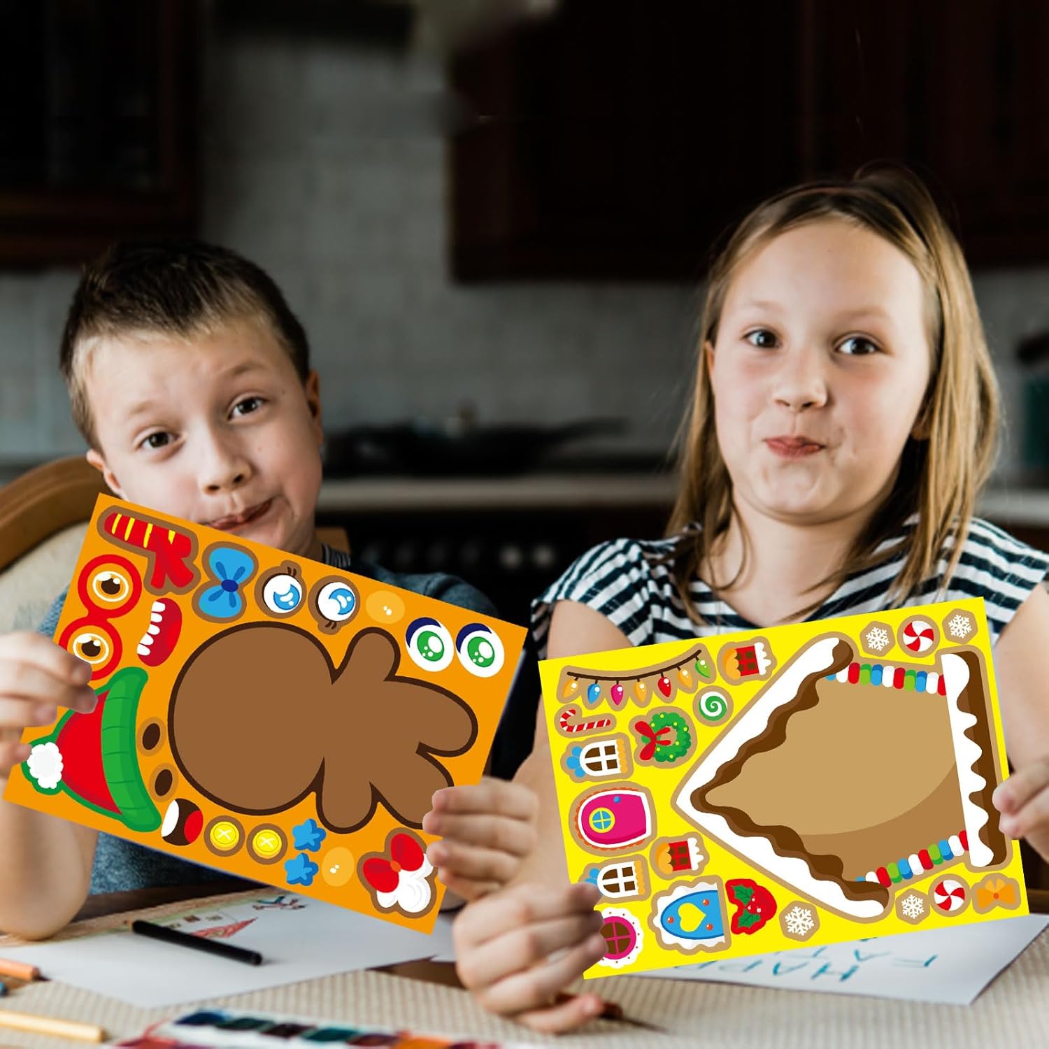 24 hojas de calcomanías de Navidad, haz tus propios personajes de Navidad para niños, manualidades de Navidad, actividades, calcomanías para niños y