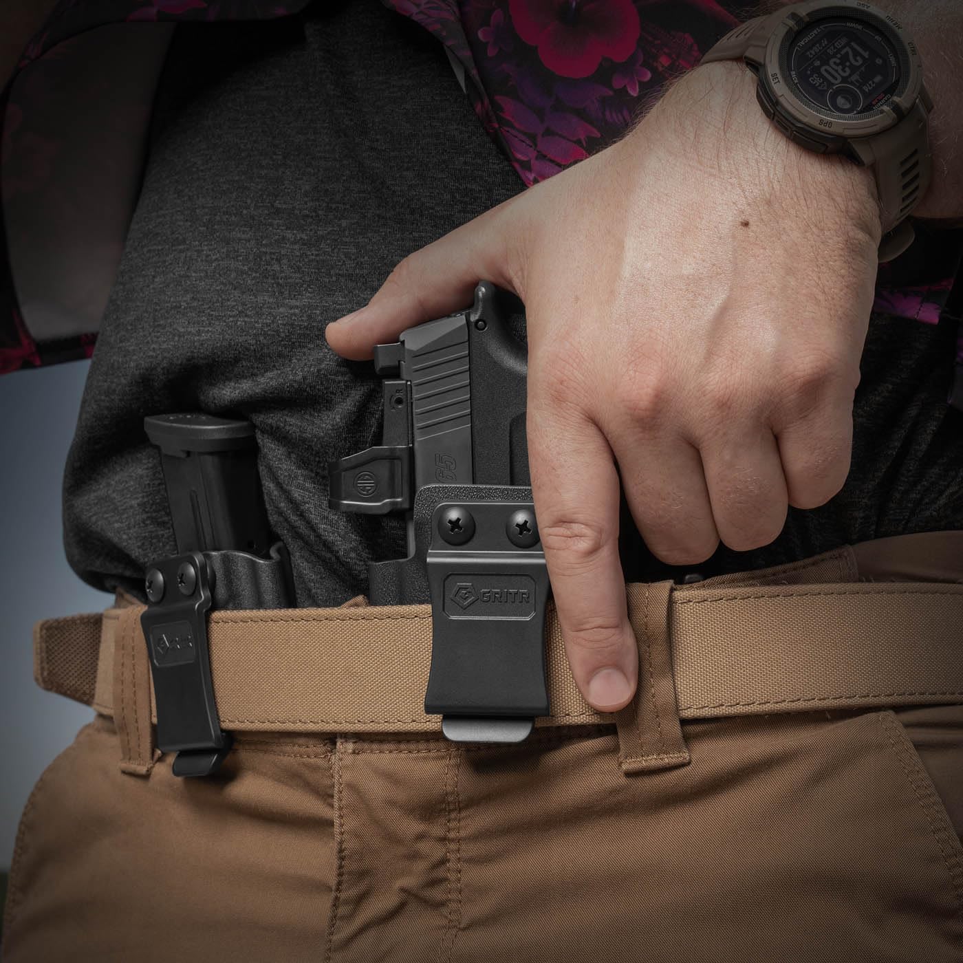 GRITR IWB Kydex – Funda para pistola Sig Sauer P365-XMACRO para mano derechaizquierda, corte óptico, garra de ocultación, parte inferior abierta,