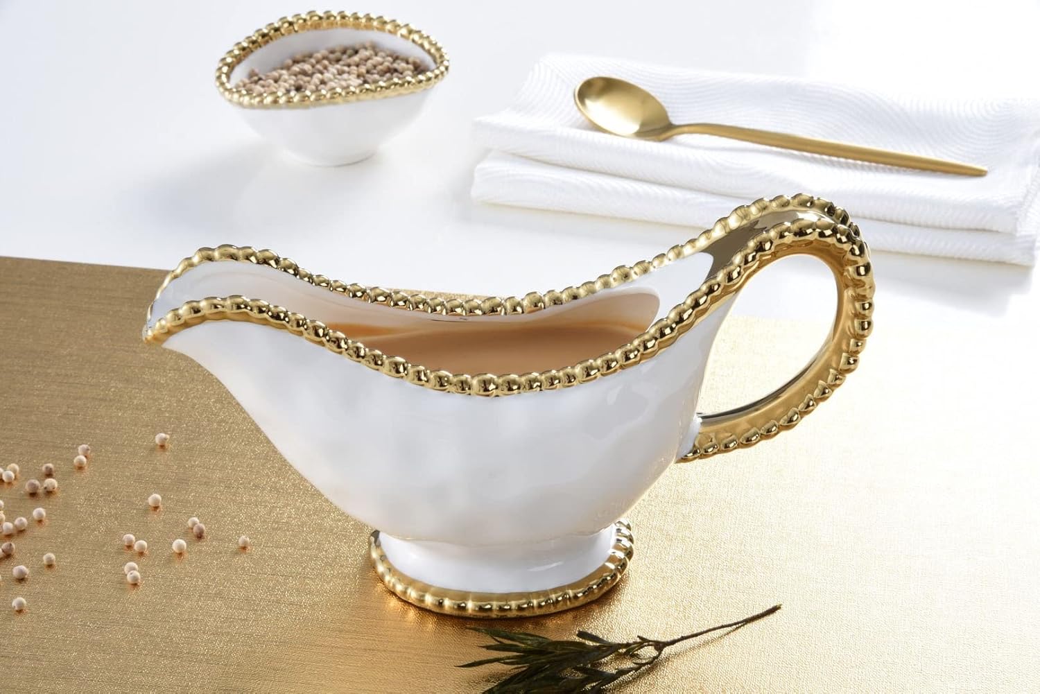 Pampa Bay Salerno Salerno – Salsa de porcelana con borde de cuentas de titanio, blancodorado